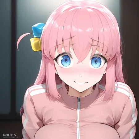 (extremely detailed CG unity 8k wallpaper),eye catching,(masterpiece), (best quality), (ultra-detailed), extremely detailed,(best illustration), an extremely delicate and beautiful ,CG ,unity ,8k wallpaper,solo, smile, masterpiece, best quality, smile, highly detailed, score_4_up, score_anime, score_realstic, gotou1, gotou hitori, solo, skirt, pink jacket, track jacket, bangs, hair between eyes, long sleeves, medium breasts