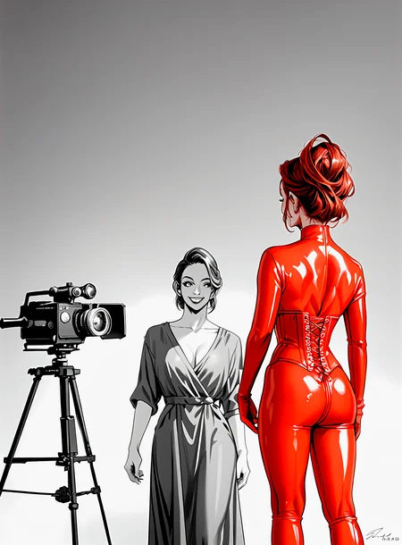 score_9, score_8_up, score_7_up, lineart, lineart art style, greyscale
Bianca Beauchamp, red latex bodysuit, (facing away from camera:1), looking over shoulder,smile, Looking behind the camera, ultra detailed photograph, sharp focus, high resolution, beautiful detailed skin, beautiful detailed eyes, best quality, normal length arms <lora:Bianca_Beauchamp_in_red_latex:0.8>
<lora:Royal_Koyanagis_Assorted_Doujin_Artstyle_Blend_FIXED_hopefully_PonyXL:1>