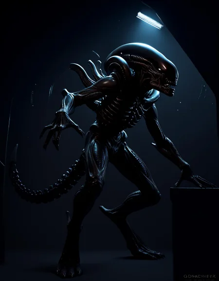 score_9, score_8_up, score_7_up, score_6_up, source_furry, solo, full-length portrait, spaceship background, night, digital art, <lora:Alien_-_Xenomorph_PONY:0.8> xenomorph, digitigrade, monster, backlighting, rimlight, cinematic, nsfw, rating_explicit, genital slit, low-angle view, low angle view, <lora:dark_v1.9-pony:1> dark theme, dim lighting, silhouette, dark background, backlighting, <lora:GwentStyle_v2:0.6> gwentstyle, <lora:Darkgem_Style_PONY_XL:0.4> darkgem