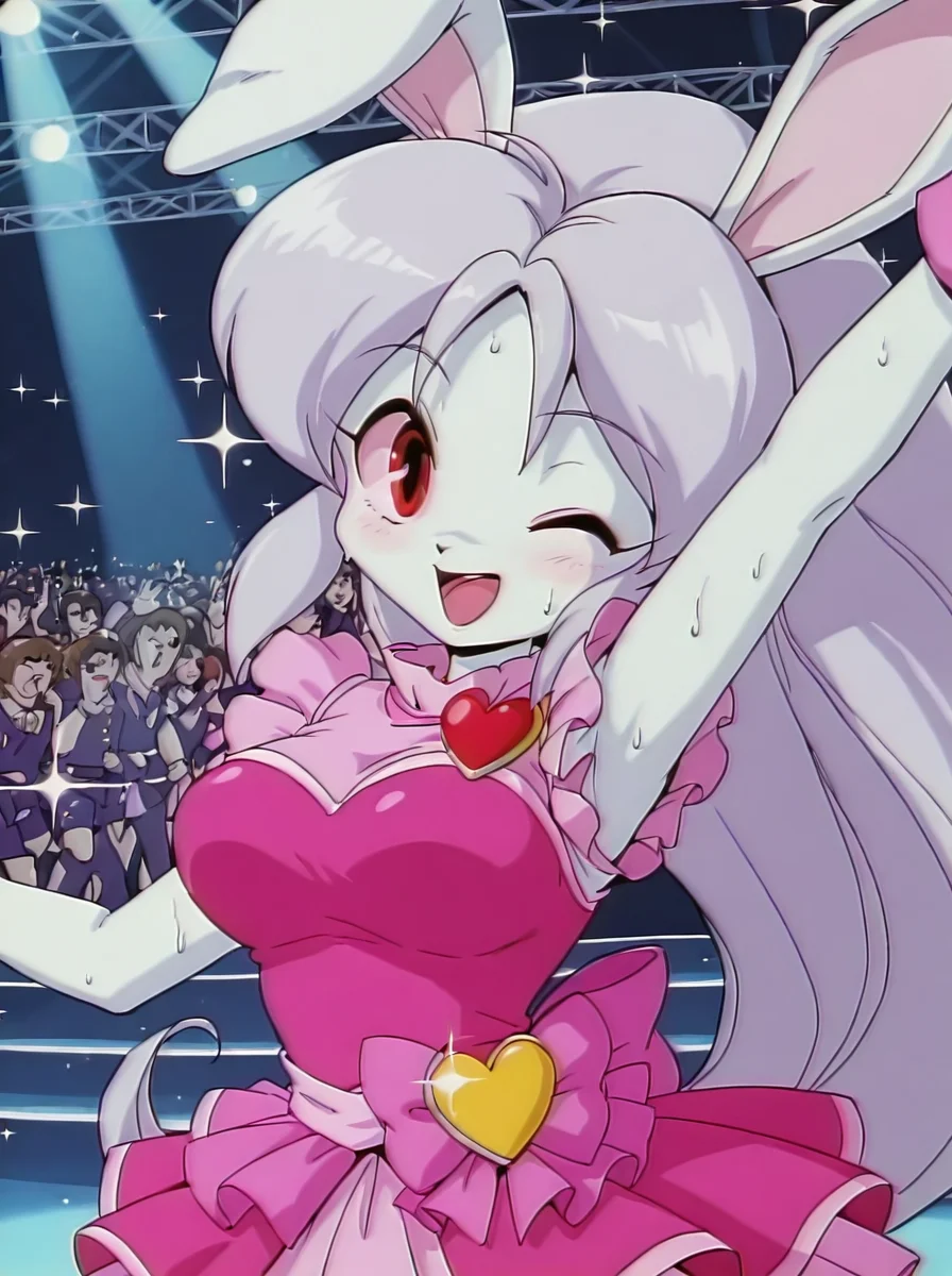 detailed background, shiny skin, posing,
<lora:etoran.il:1>,
etoran,
kurimu,
large breasts,
idol costume,
dancing, stage, stage light, heart, bloom, glitter, sparkle, upper body, audience, one eye closed, sweat, happy,