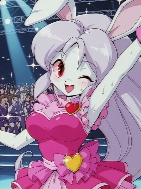 detailed background, shiny skin, posing,
<lora:etoran.il:1>,
etoran,
kurimu, 
large breasts, 
idol costume,
dancing,  stage, stage light, heart, bloom, glitter, sparkle, upper body, audience, one eye closed, sweat, happy,