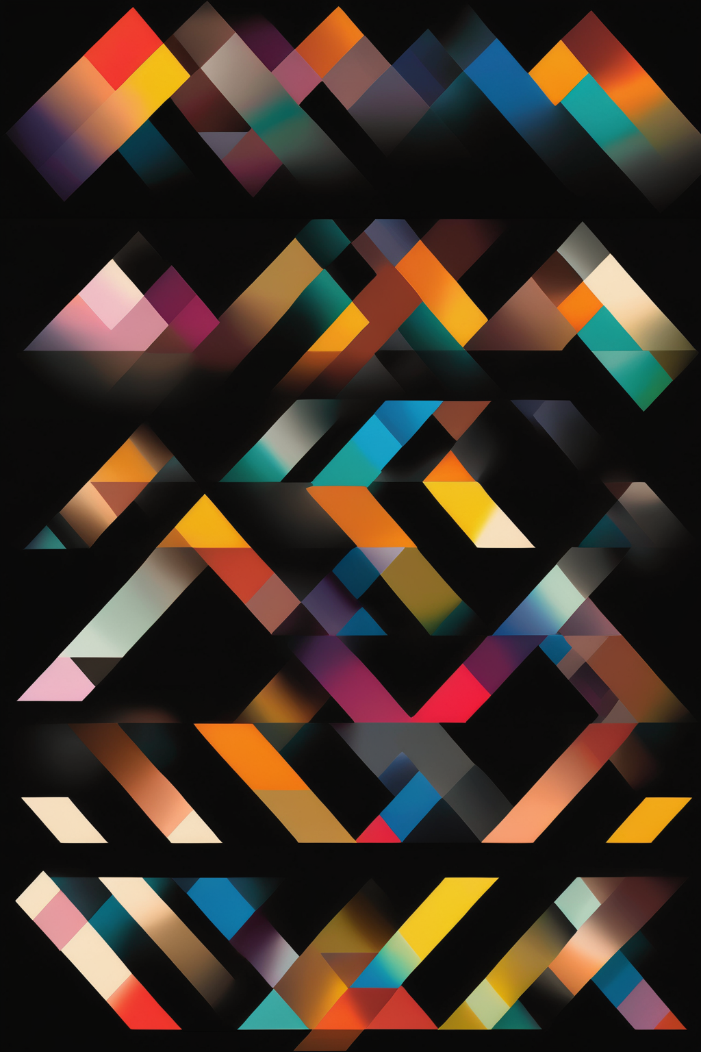 <lora:Felipe Pantone Style:1>Felipe Pantone Style - graphic of a rectangle split into four triangles and pentagos and multiple circles - each with a different colour in gradients