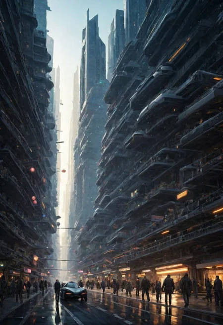 (The imagination of future cities, future buildings, future streets, future vehicles, future mass transportation, future pedestrians:1.3),
Futurism, industrial style, rich light and shadow, scifi, realistic,
(dark fantasy style:1.1),(creeping fog:0.9),
(white and dark gray colors:1.1), (harmonious colors:1.0),
[:traffic|windows|railing|stair|balcony|terrace|crowd|Sidewalk|vehicle|trees|equipment| detailed signal_details:0.7], [:marble|granite|lbrick|tile|metal|concrete|glass|foliage_material texture:0.7], 
(real landscape:1.1), (blurred background:1.0), 
(buildings|BREAK|trees|BREAK|Crowd|buildings|BREAK|trees|BREAK|Crowd|buildings|BREAK|trees|BREAK|Crowd:0.5), [(background, more_details:0.3), (more_details:0.6), (more_details:0.9), (more_details:1.2):0.65],
easynegative, BadDream, great lighting, clear, futuresurban, industrialbuilding