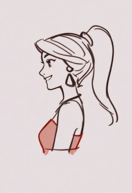 1girl, upper body, Jasmine, red outfit, ponytail, ((solo)), from side, dynamic portrait sketch, smile,
Minimalism, Greyscale, Stylized