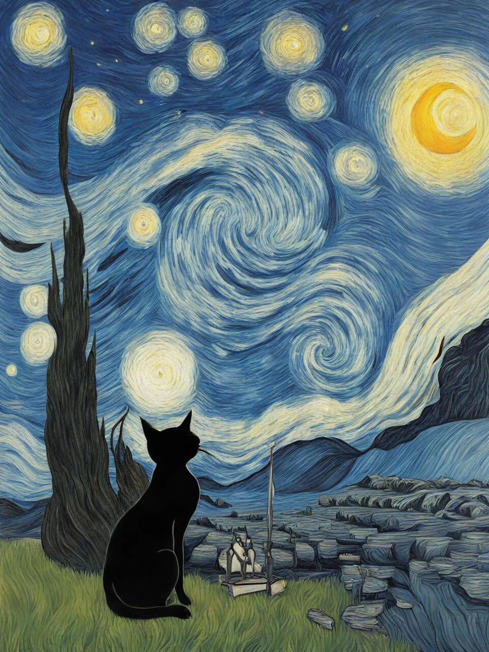 The Starry Night by Vincent van Gogh HuMeow <lora:SDXL-HuMeow-LoRA-r8-000003:1>