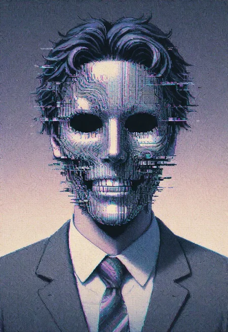 80s-anime-ai, neon-pastel glitched ascii_art, fpv, Fist Person View, Dentist looking down to Viewer, mask, crazy glitched head looking down to you, Bright surgery light,