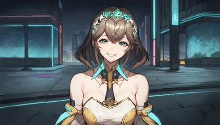 zPDXL,anime artwork score_9,score_8_up,score_7_up,2d,<lora:Blacksouls-PonyXL-1024px-v1.1:0.8>,<lora:anime-detailer-xl:1.5>,<lora:Expressive_H-000001:1>,Expressiveh,(source_anime),raytracing,rating_questionable,rating_safe,
solo,1girl,<lora:Sphene:0.8>,sph3ne,mature female,milf,
outdoors,science fiction,city,walls,black walls,mechanical walls,neon lights,neon signs,cyberpunk,
absurdres,
upper body,looking at viewer,cute,attractive,
eye contact,standing,arm behind back,smile,happy,
. anime style,vibrant,studio anime,highly detailed,