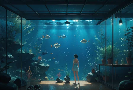score_9, score_8_up, score_7_up, source_anime, 2girls, aquarium, a lots of fish, seaweed, rock, <lora:lonely_universe_ALPHA:0.5> lonely_universe, blue theme, standing, looking at back, digital indicator, <lora:add-detail-xl:3>