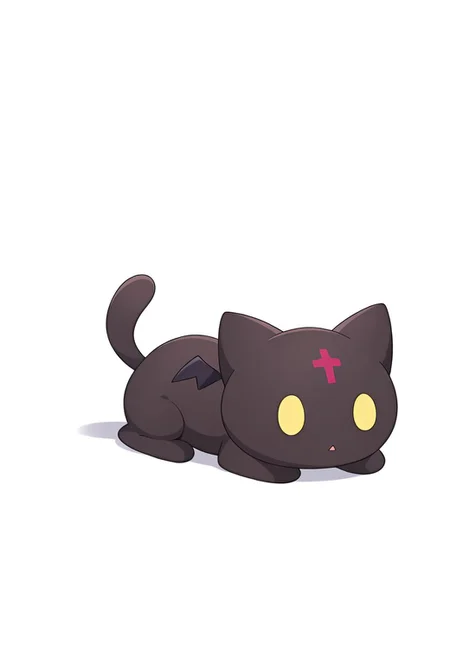 masterpiece, best quality, amazing quality, solo, (cat:1.2), small tail, Chomusuke-Liver020, brown cat, yellow eyes, brown cat, black cat, no human, red cross, animal, animal focus, cat focus, bat wings, small tail, white background, simple background