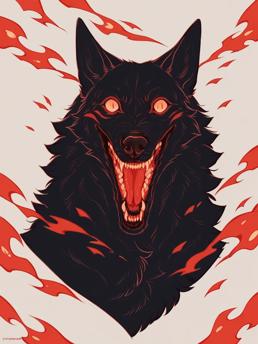score_9, score_8_up, score_7_up, score_6_up, score_5_up, score_4_up, <lora:h3ll1shXLP2:0.7> wolf, red, h3ll1sh,