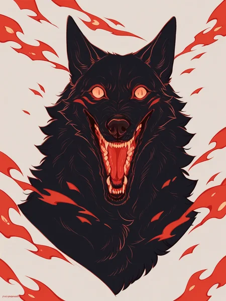 score_9, score_8_up, score_7_up, score_6_up, score_5_up, score_4_up, <lora:h3ll1shXLP2:0.7> wolf, red, h3ll1sh,