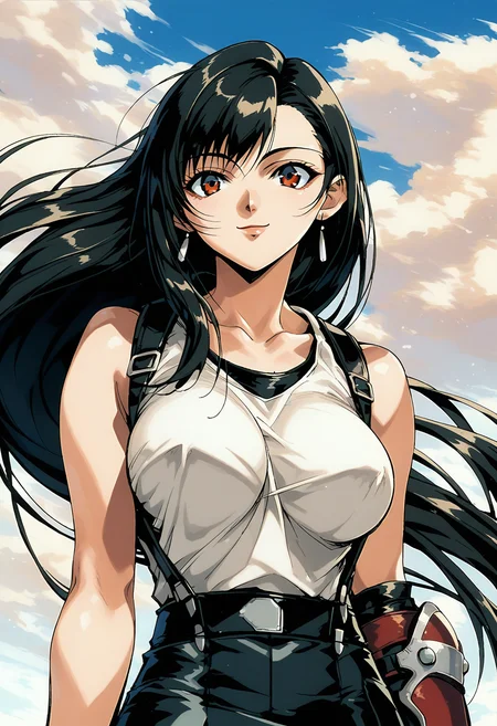 1girl, solo, (field:1.2), (sky:1.2), (upper body:1.2), large breasts, smile, oobari_style, retro artstyle, 1990s \(style\), <lora:oobari_style_pony_ver1:0.8>
tifa_lockhart, final_fantasy, 1girl, black_hair, red_eyes,, score_9, score_8_up, score_7_up, source_anime, best quality, uncensored, rating_safe,