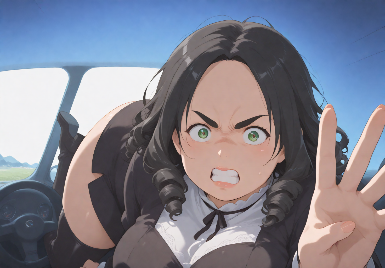 IllusP0s, PonyScores7, source_anime, ah1, IllustriousQual, interesting, exciting, spectacular, wonderful, amazing quality, absolutely eye-catching,
BREAK <lora:xl_more_art-full_v1:0.2>, <lora:aesthetic_anime_v1s:0.2>, <lora:detailxl:0.2>, detailxl, amazing quality, best aesthetic, absurdres, illustration, Volumetric_Lighting, ultra-detailed, very aesthetic, intricate details, best_quality, lazympos, <lora:Add_Details_v1.2:0.4>, <lora:quality_modifiers_masterpieces_v1:0.2>, anime style, <lora:HDA_Detailer:0.3>, <lora:natsumi_style:0.2>, <lora:by_usakun-pony:0.2>, by usakun, <lora:Akina_Bbw_Style_-_PonyXL:0.2>, AkinBw,
BREAK (((driving a Infiniti))), dynamic pose, foreshortening, extreme perspective,
BREAK 1girl, mature female, (curvy), round-chin, caucasian, <lora:ETO_OC_Illustrius:0.5>, eto_oc, skindentation, (plump), thick thighs, wide hips, busty, voluptuous, round ass, large breasts, <lora:plussizegirls_IL:0.3>, <lora:plussizegirls_pony:0.3>, <lora:shinyskin2:0.2>, glistening skin, HDA_FatGirlXL, <lora:perfection style:0.2>, perfection style, perfection, 
BREAK ((black satin dress with a white lace panel and thigh-high black boots)),
BREAK (curly hair), long hair, (black hair:1.4), (parted hair:1.7), messy hair, kinky curls, detailed hair, <lora:hairdetailpxl:0.2>, hairdetailpxl,
BREAK (half green and brown eyes), (colorful eyes), (multicolored eyes), (downturned eyes:1.4), expressive eyes, perfect eyes, eyes hd, detailed eyes, (round face:1.2), (thick eyebrows:1.3), (plump face), lips, <lora:Round_face:0.2>,
BREAK (((angry, disgusted, V-shaped eyebrows, wide-eyed expression))), Expressive, emotional, looking at viewer, Face Detailed, <lora:Expressive_H:0.2>, Expressiveh, <lora:Emotional_Anime_Expressions_PonyXL_Concept:0.2>, emotional, <lora:Best_Facial_Expression_LoRA_PONY:0.2>, looking at viewer, <lora:Detailed expressive EXEV style -XL Pony V1.0:0.2>, FaceDetail, <lora:Best_Facial_Expression_Helper_XTREME_ILLU:0.4>, kaogei,
BREAK (((intimate lighting, focused lighting on the characters' faces, highlighting their emotions and connection, Witch's Cottage))), (((documentary photography, capturing reality, social issues, human experiences, photojournalistic storytelling, candid moments, authentic narratives, raising awareness, documenting history, preserving cultural heritage, immersive storytelling, evoking empathy, powerful imagery, journalistic integrity))), 4k, 8k, Ultra HD, Masterpiece, Best quality, Detailed background, full_details, <lora:AddMicroDetails_Illustrious_v3:0.2>, addmicrodetails,