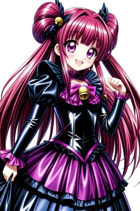 Bad_End_Precure, DarkPrecure, evil corrupted princess wearing dark pastel (ruffled:1) (gleaming latex:1) gown with (long latex vampire cloak:1) and (long frilly bell sleeves), soft lighting, ruffles, (cute fang:1)
(vmpr:1),
<lora:more_details:1>,