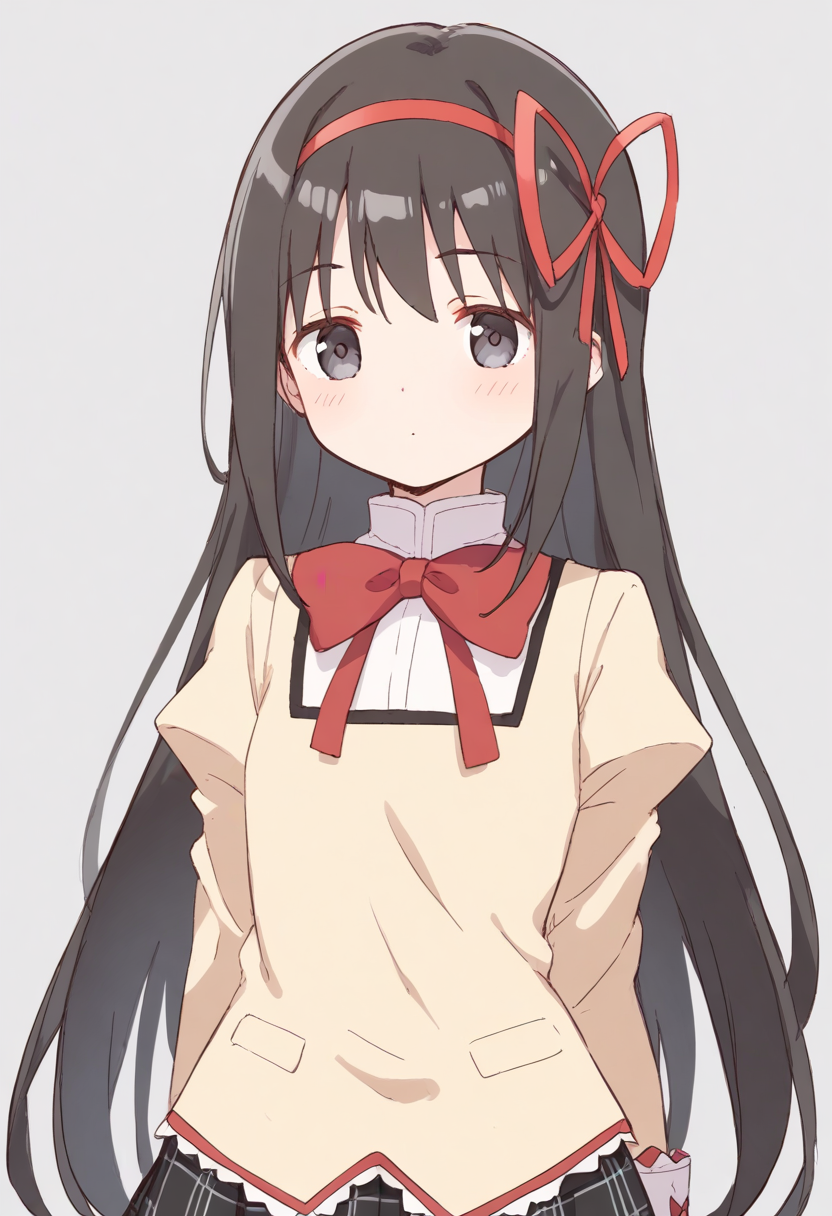 <lora:akemi_homura_XL-bf16-pony-v1:1> 1girl, akemi homura, school uniform, hair ribbon,, BREAK score_9, score_8_up, score_7_up, BREAK source_anime, best quality, masterpiece, uncensored,<lora:sdxl_lightning_4step_lora:1>(clear eyes:1.2),(4 finger:0.5),zPDXLpg