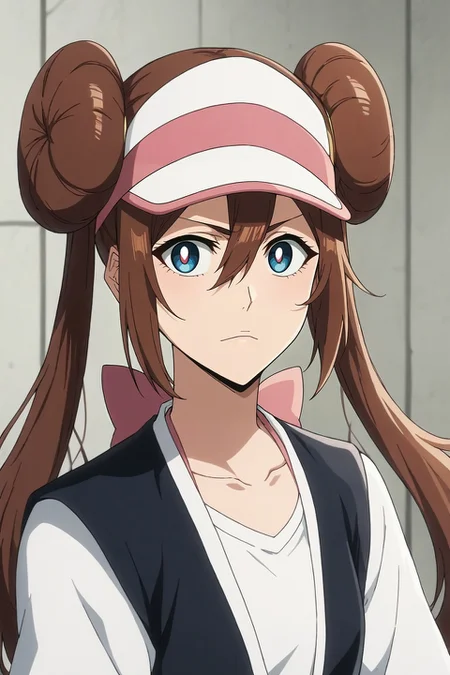score_9, score_8_up, score_7_up, source_anime, , rating_safe, , looking at viewer, depth of field, 1girl, <lora:rosa_pokemon_pony:0.70>, rosa_pokemon, brown hair, blue eyes, long hair, twintails, hair bun, double bun, bangs, visor cap, hair between eyes, solo, straight-on, dock, midnight, standing, heart eyes, <lora:bleach_tybw_style_pony:1.14>, bleach_tybw_style, , <lora:sdxl_lightning_8step_lora:1>