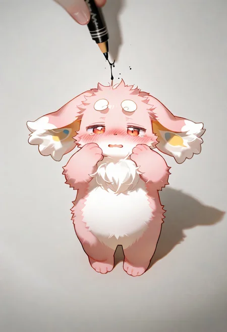 takefujif0x, alens, nyalia, youlichu, 1boy, solo, furry, cute, kemono, masterpiece, best quality, very awa, very aesthetic, absurdres, blushing, full body, crayon (medium), ink (medium)