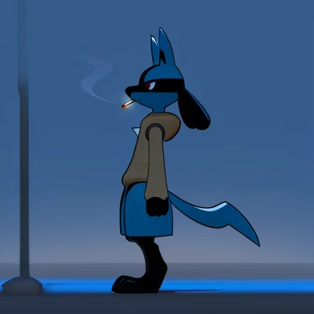 <lora:Inkune-09:1>inkune,
masterpiece,best quality,amazing quality, sfw,
BREAK
solo, lucario, pokemon (creature), male,
BREAK
1boy, displeasure expression, tired, hoodie,
standing, smocking,
from side, fullbody, night, dark ambient, no illumination, cigarette light