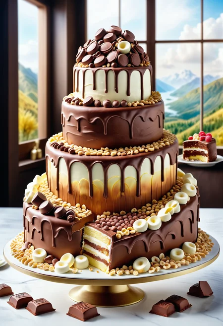 A masterpiece of a giant cake, Concept art, landscape of a (Vaishali:1.3) , exploration of emotion and memory, wildlife illustration, emo, delicate and detailed watercolors, flawless, immense, artistic, Jed-ChocoC, chocolate, cereals, <lora:last:0.7>, Jed-whtccae, <lora:WhiteChocoStyle-000005:0.6>, Jed-mrshmlw, <lora:MarshmallowStyle-000007:0.5>, Icing, stunningly beautiful background, masterpiece, positive emotions, handsome, imposing, holy, highly detail, inspired, confident