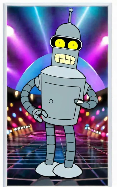 A photo of benderbot partying at the disco <lora:SDXL-benderbot-Lora:1.0>, very detailed, clean, high quality, sharp image