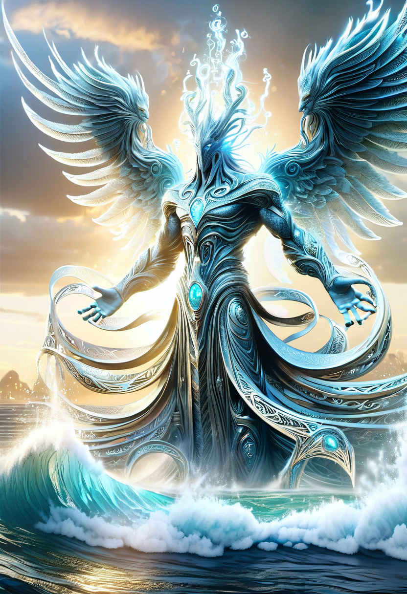 hyper detailed masterpiece, dynamic,awesome quality,DonM3lv3nM4g1cXL magic, marid, supernatural large powerful magical monstrous entity, strong magical, sea, free will, independence, formidable, capricious, abstruse,intimate,strong,fresh,obscure,ancient growth,angelic   <lora:DonM3lv3nM4g1cXL-v1.1-000006:0.8>