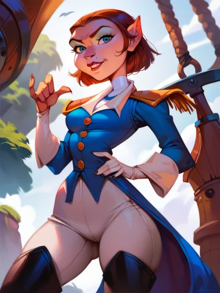 score_9, score_8_up, score_7_up, score_6_up, 1girl, blue jacket, pants, thigh boots, epaulettes, curvy, medium breasts, narrow waist, wide hips, thick thighs, looking at viewer, dynamic angle, cowboy shot, sexy, forest, disney, realistic, realism, pixar, ship, sea, cute pose,
 <lora:CaptainAmeliaXLP_Character:1>AmeliaCapXLP