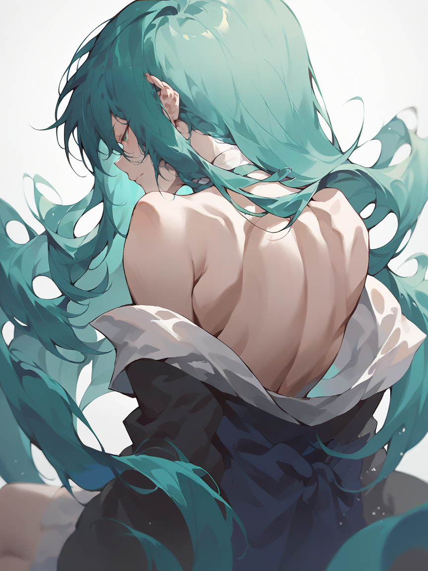 score_9, score_8_up, score_7_up, score_6_up, score_5_up,  <lora:FajyoboreXLP:1> fajyobore, 1girl, long hair, teal hair,