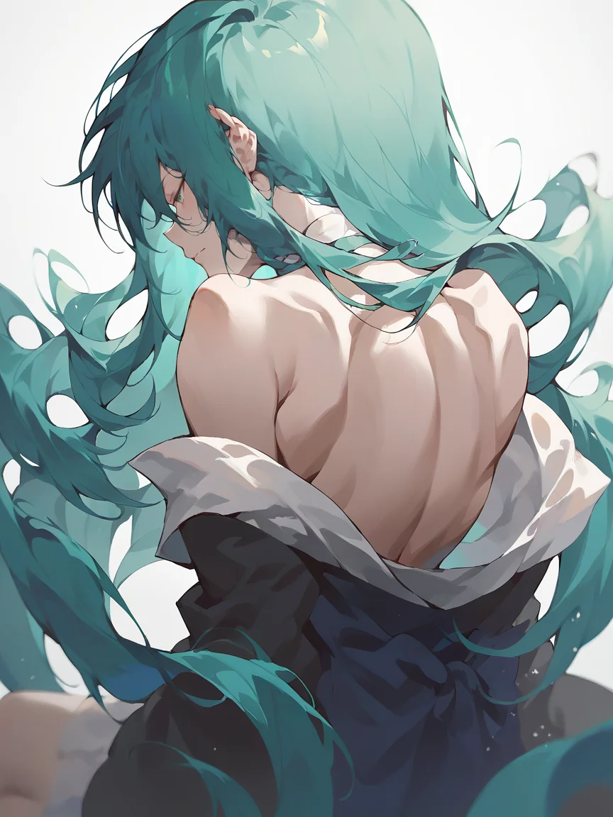 score_9, score_8_up, score_7_up, score_6_up, score_5_up, <lora:FajyoboreXLP:1> fajyobore, 1girl, long hair, teal hair,