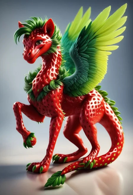 1score_9, score_8_up, score_7_up, intricate details, rating_safe,
<lora:World Morph Strawberry:0.8>,
1boy(feral furry, pegasus, green wings, full body, slender, red skin, strawberry, MULTIPLE STRAWBERRIES SKIN, WORLD MORPH STRAWBERRY, looking at the viewer, solo, smiling), detailed background, depth of field, subsurface scattering,
<lora:ral-chrosc-clr:0.3>, ral-chrosc-clr,
<lora:xl_more_art-full_v1:0.3>,
<lora:add-detail-xl:0.3>