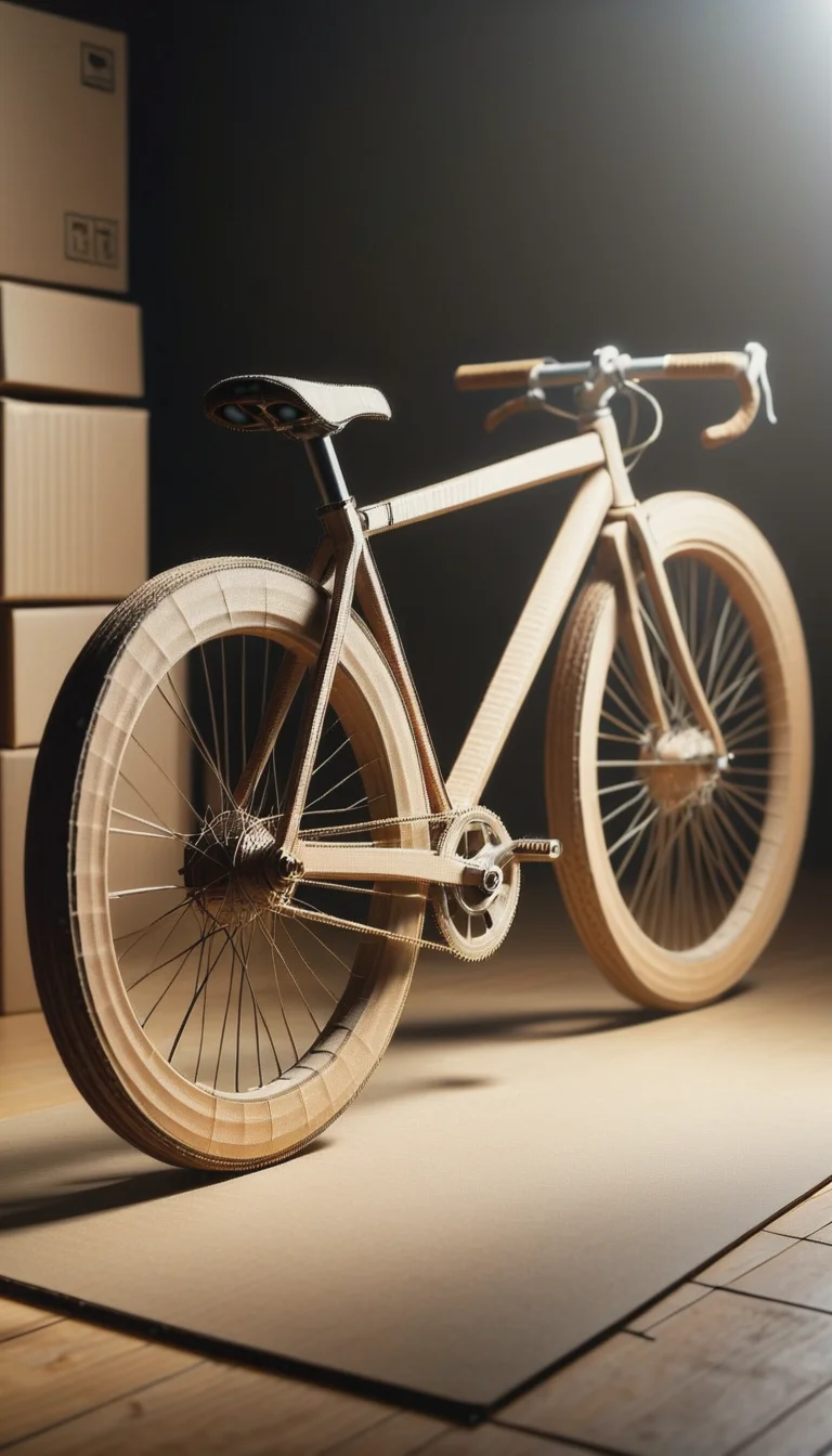 <lora:CardboardStyleXL:1>CardboardStyle Road bicycle, made from (textured:0.7) cardboard, simple, basic, corrugated, hand-crafted, in location: space mirage, <lora:add-detail-xl:0.5>