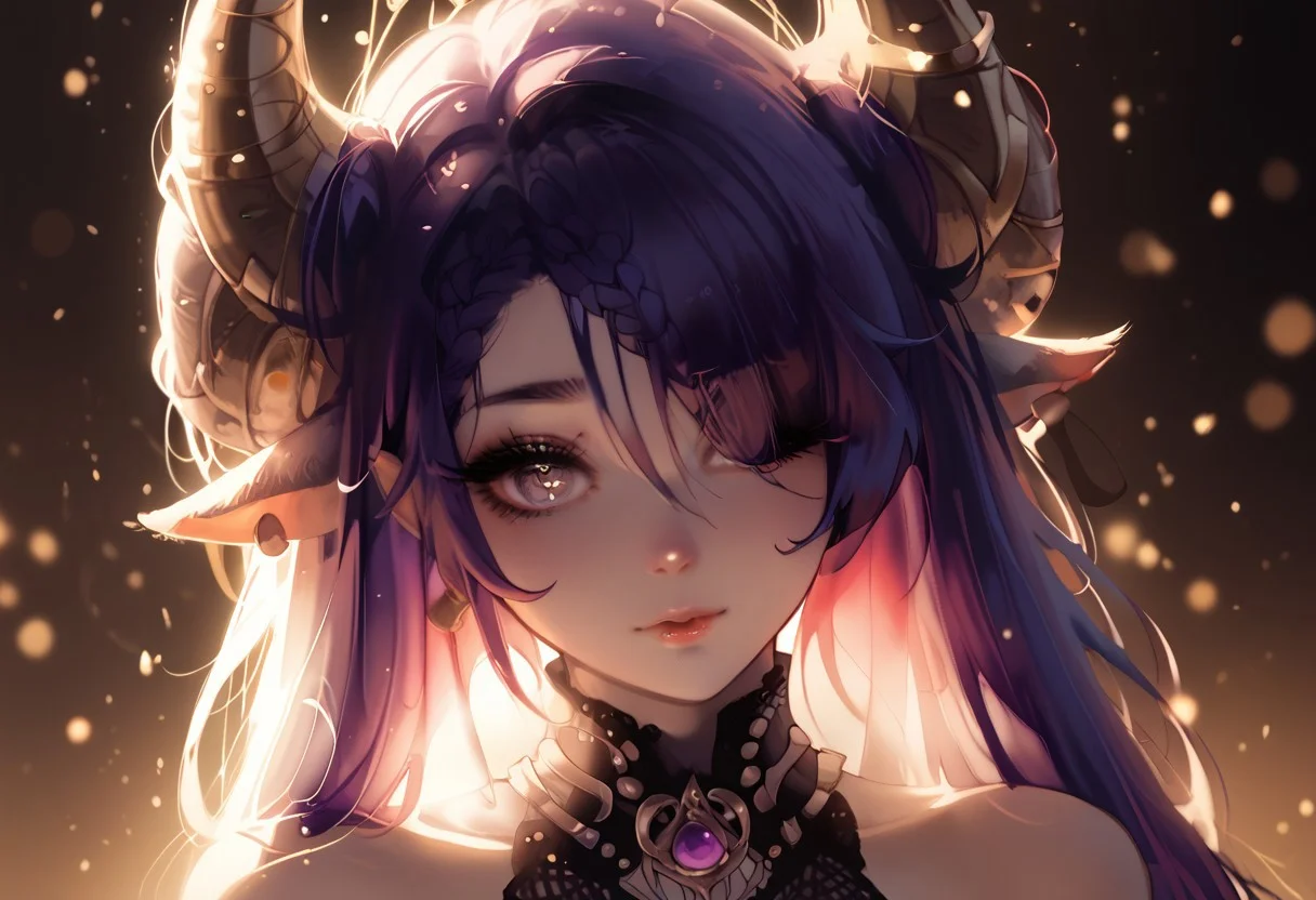 (score_9, score_8_up, score_7_up, score_6_up, 1girl, solo, embedding:zPDXL), Nemesis: A wavering mist takes form, elongating into dark tendrils. Her hair flows like an inky black mist, her eyes a swirling bright magenta. Her form is that of a beautiful woman, hourglass figure, (tiefling with black skin), (in the abyss),skyaboveme,by pistachiocream,light rays,lens flare,light particles,beautiful color, detailed, amazing quality