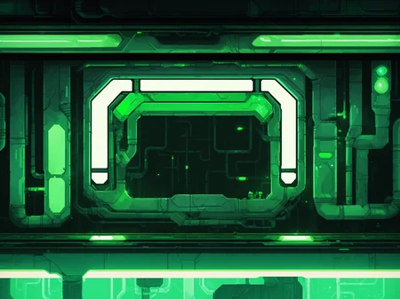 NH2D, NH2D, a futuristic looking room with a lot of green lights and pipes on the walls and flooring on the walls,<lora:2dmap:0.6>