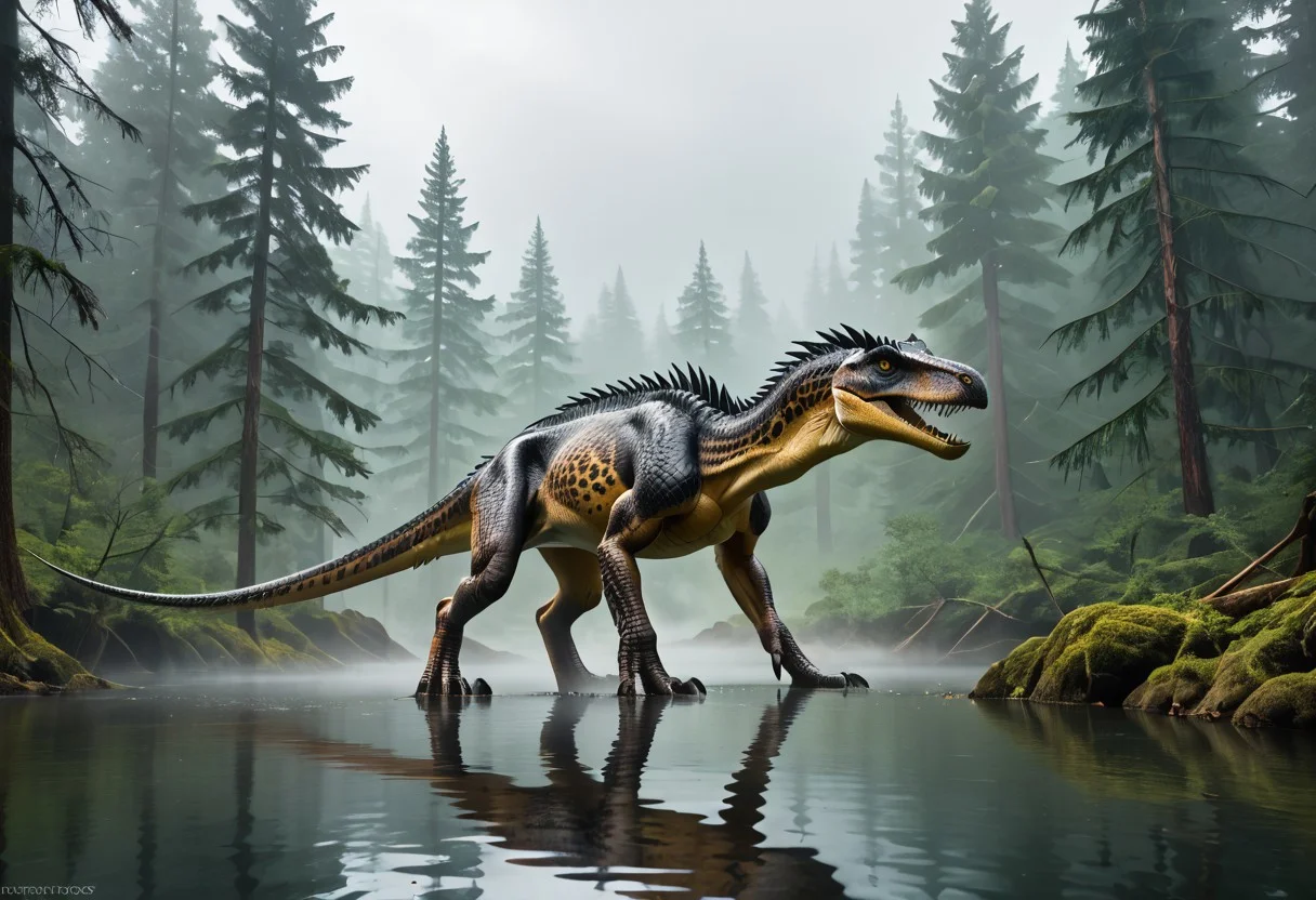 (masterpiece:1.2), Ultra High Res. Unity 8k Wallpaper. (illustration:1.0). (masterpiece:1.2). Best Quality. Ultra-Detailed. Ultra Realistic. Masterpiece. High Detailed Skin.
BREAK
Orange. White Underside. Black Leopard Pattern. Wyvern-like. Feathers. Long Body. Carnivore. Dinosaur. Two Legs. Standing. Shiny Skin. Wet Skin.
BREAK
Outdoors. Cloudy. Overcast. Rain. Mist. Fog. Pine Trees. Swamp. Woods. Celtic Mystic Forest. Ambient Lighting. Moody Atmosphere. Detailed Background. Dramatic Lighting. Low Light. Sharp Shading. Cinematic Lighting. Nature.