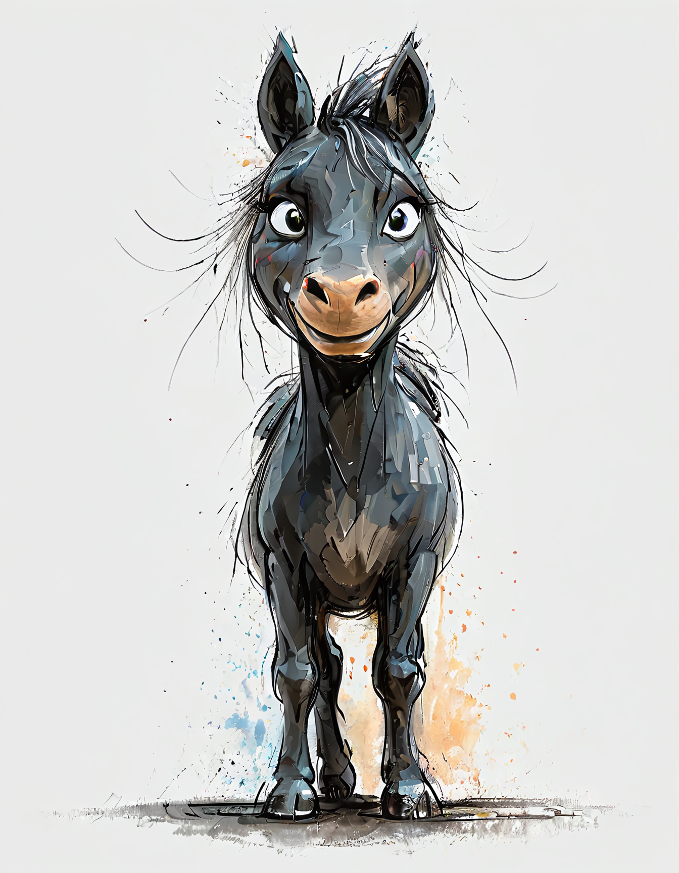 impactful color paint of cute drawing of a horse, 
highly detailed, sharp, professional, clear, high contrast, crystal clear, 4k, uhd, masterpiece