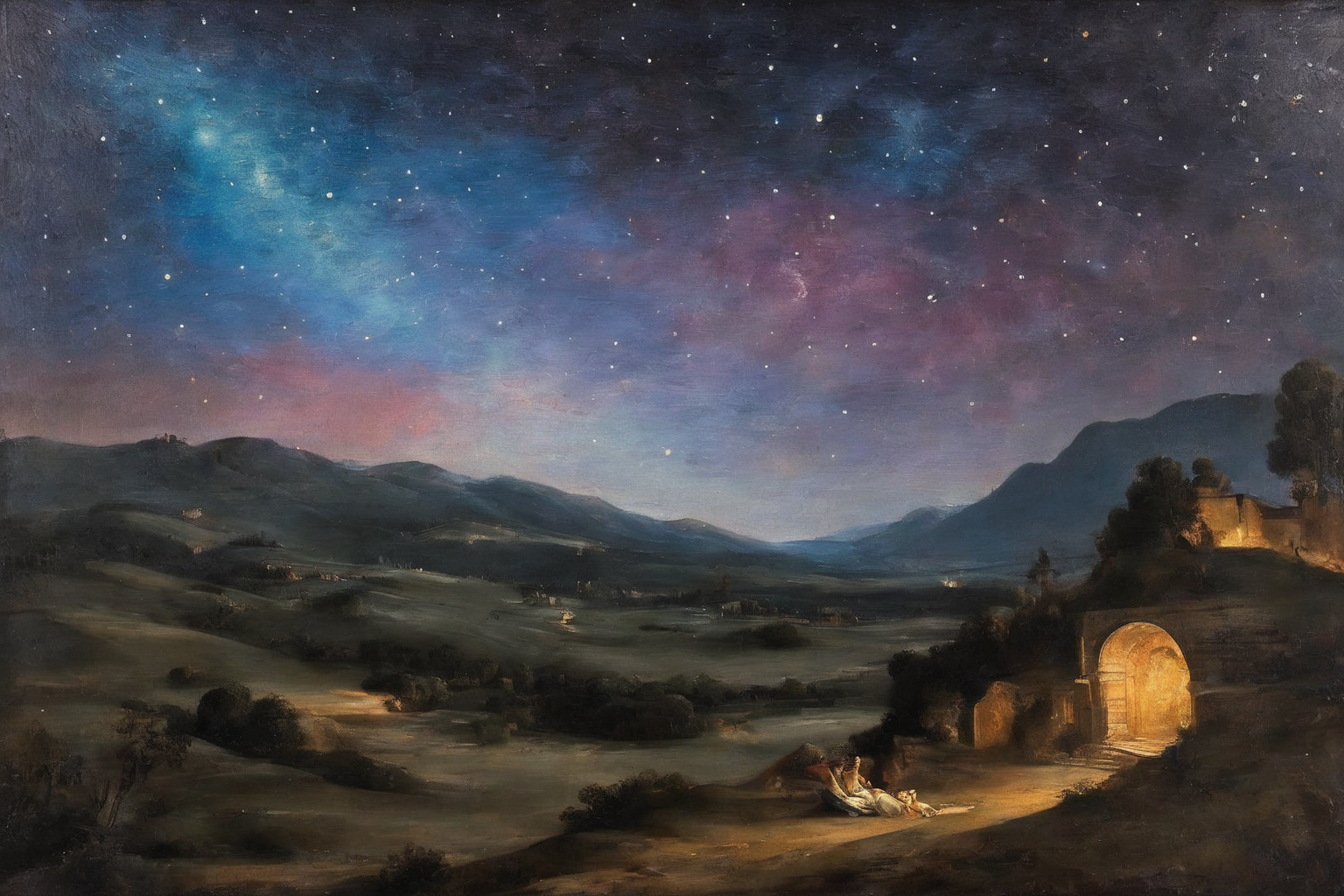 ((Masterpiece, best quality)),beautiful colors, sharp contrast,oil painting, vintage,crackled paint,
painting of the starry sky
painted in renaissance style
 <lora:edgRenaissanceXL:0.9>