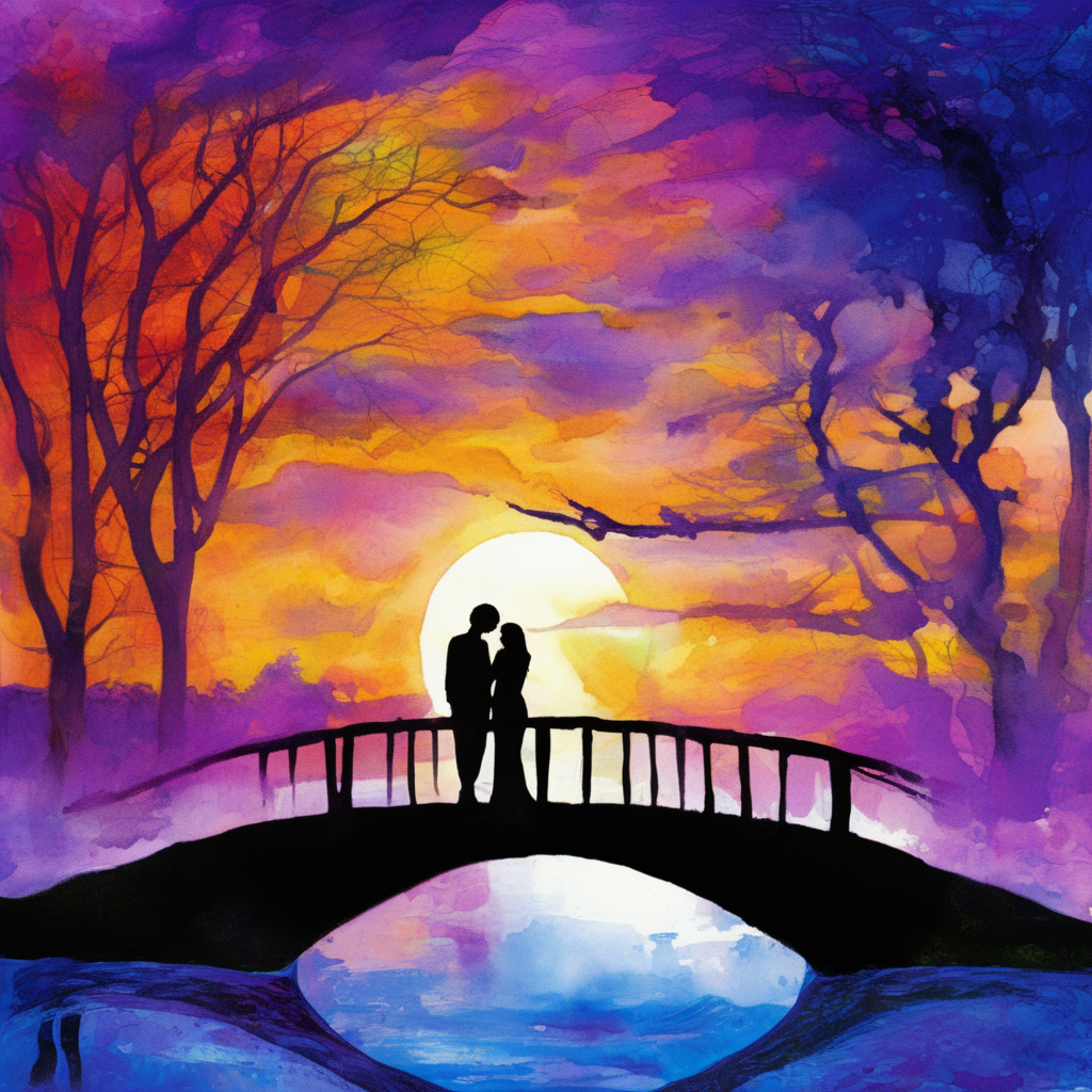 astrstica lovers, girl and boy on the bridge at sunset<lora:astrstica:1>