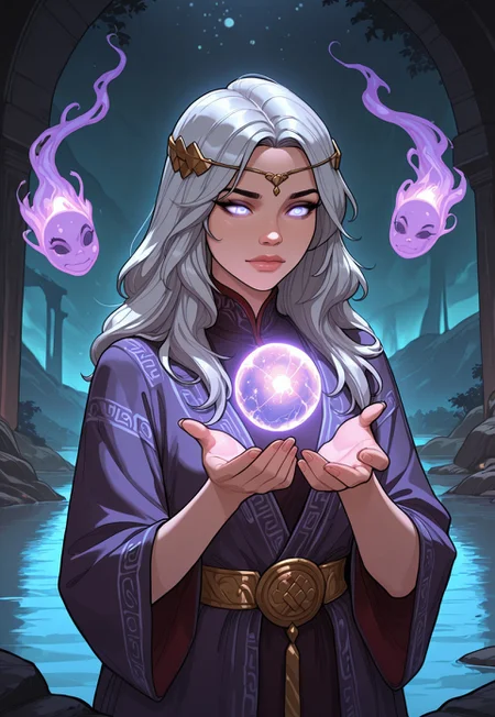 score_9, score_8_up, score_7_up, 1girl, solo, ethereal spirit, flowing translucent robes with shimmering celestial patterns, ancient lantern with a glowing orb and intricate engravings, long wavy silver hair adorned with moonstone pendants, realistic, cinematic angle, cinematic lighting, graceful body, serene face, glowing violet eyes, levitating pose
BREAK
floating above a tranquil moonlit lake
BREAK
source_fantasy_art, rating_explicit, expressive, full body, elegant pose
BREAK
detailed beautiful background, serene moonlit lake with calm waters and reflecting moonlight, ancient stone bridge and weeping willows, distant mountains with a soft glow, mystical atmosphere with a sense of peace and tranquility
<lora:Expressive_H:0.6>Expressiveh, (SimplepositiveXLv1:1.3), (upper body, full clothed:1.85) ((masterpiece)) (ultra realistic, 32k, masterpiece:1.2), (high detailed skin:1.1), (high quality:1.1) (((full clothed))) <lora:DandonFuga_Style_v.2_-_Pony:0.8> 
<lora:add-detail-xl:1> 
<lora:Dynamic Poses:1>