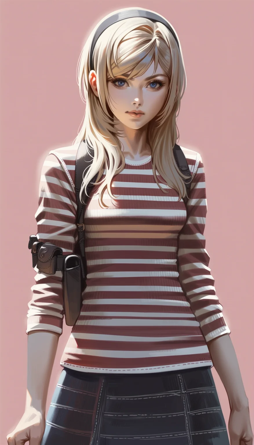 score_9,score_8_up,
realistic,(bloom:1.2),
<lora:leanne:1>,leanne,
1girl,solo,blonde hair,long hair,bangs,black hairband,blue eyes,looking at viewer,facing viewer,red checkered shirt,black skirt,brow belt,belt pouch,upper body,simple background,
