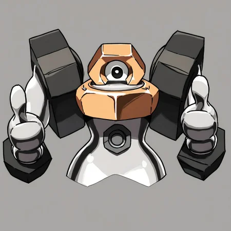 Score_7_up, score_8_up, front, 
BREAK,
upper body, pokemon (creature), melmetal, made of metal, one-eyed, looking at viewer, (thumbs up:1.35), simple background,