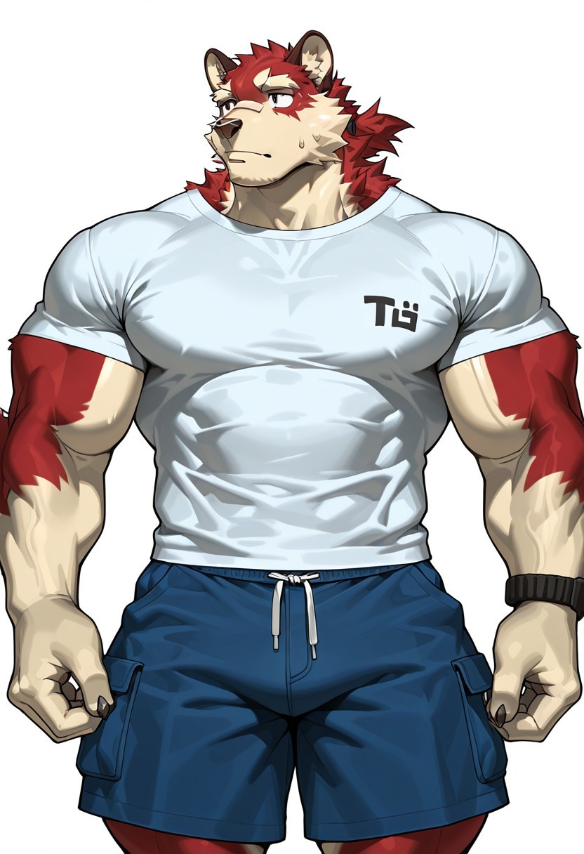 animal ears, muscular furry, furry, Clothes, PG, T-shirt, Shorts, bara