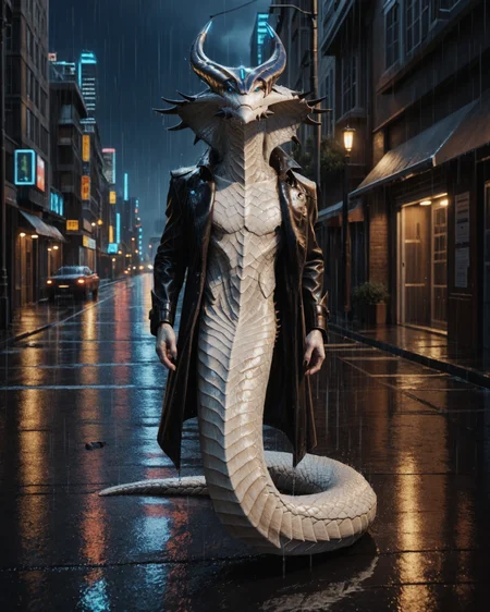 score_9, score_8_up, score_7_up, rating_questionable, intricately detailed,
<lora:Viper_King_XCOM_2:0.8>,
1boy(v1per_king, leather trenchcoat, bare chest, full body, reptilian, white scales, black spikes, solo, looking at the viewer),
rain, wet street, wet, science fiction city, futuristic buildings, high rises, on a road, at night, darkness, rainfall, dark theme,
depth of field, detailed background,
<lora:ral-chrosc-clr:0.5>, ral-chrosc-clr,
<lora:Expressive_H:0.5>, expessiveH,
<lora:xl_more_art-full_v1:0.3>,
<lora:add-detail-xl:0.3>