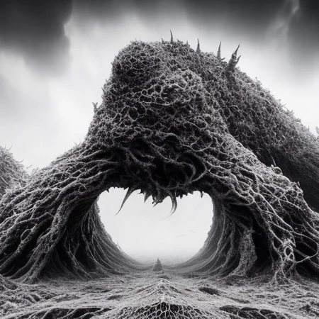 wide-shot, action, massive scale, photo of (TwinRealms:1) (TentacleBeast:1) (HeavenlyLord:1), Unfathomable unearthly Invasion by ungodly creations from beyond the outer limits of heavens broken threshold, sharp focus, 4k, art by RFKTR_rootrex