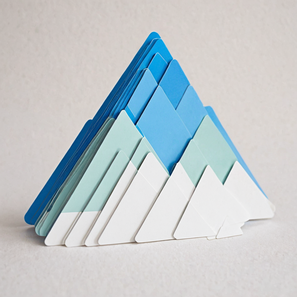 plastkort, a mountain made from single colored rectangular plastic cards, <lora:Plastkort_2-000006:1>