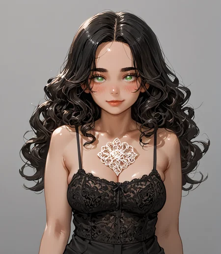 PonyScores7, source_anime, ah1, <lora:natsumi_style:1>, BREAK 1girl, (curly hair), long hair, (black hair:1.3), mature female, (parted hair:1.7), (round face:1.2), (thick eyebrows), (curvy), round-chin, (greenish hazel eyes), caucasian, (downturned eyes:1.2), (plump face), <lora:ETO_OCPonyXL:0.5> eto_oc, skindentation, (plump), thick thighs, wide hips, busty, voluptuous, kinky curls, lips, <lora:venus body PonyXL:0.4>, (shy, blush, smirking at viewer), (Shrouded in darkness with glowing eyes the only visible feature,), (Hauntingly empty, moonlit carnival grounds), looking at viewer, (fuchsia (crayola) Wedges, Fishnet Socks, Palazzo Pants, Camisole), BREAK <lora:xl_more_art-full_v1:0.2>, <lora:shinyskin2:0.2> glistening skin, <lora:aesthetic_anime_v1s:0.2>, <lora:Expressive_H:0.2> Expressiveh, <lora:hairdetailpxl:0.2> hairdetailpxl, <lora:EpicF4nta5yXL:0.2>, <lora:detailxl:0.2> detailxl, <lora:Fant5yP0ny:0.2>, best quality, amazing quality, best aesthetic, absurdres, <lora:expressive eyes:0.2> expressive eyes, <lora:eyedetailpxl:0.2> eyedetailpxl, illustration, Volumetric_Lighting, ultra-detailed, very aesthetic, intricate details, 8k, masterpiece, best_quality, BREAK (Aerial view Close shot (focus on chest)), BREAK <lora:Eyes_High_Definition:0.3> EyesHD, Stable_Yogis_PDXL_Positives, AS-Adult, <lora:Complicated fantasy portrait - XL Pony V2.0:0.4>, bad-hands-5,