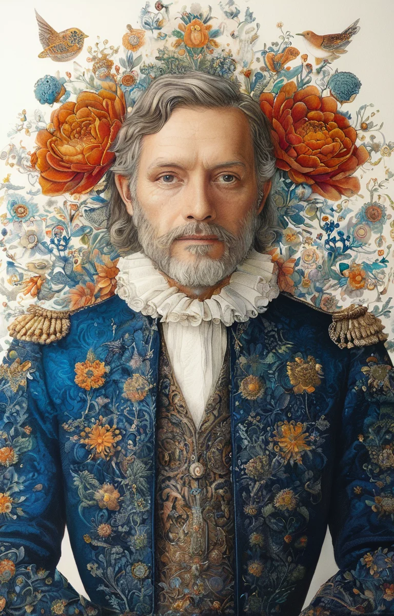 masterpiece,best quality,<lora:tbh237-sdxl:0.8>,illustration,style of Johanna Basford portrait of noble man