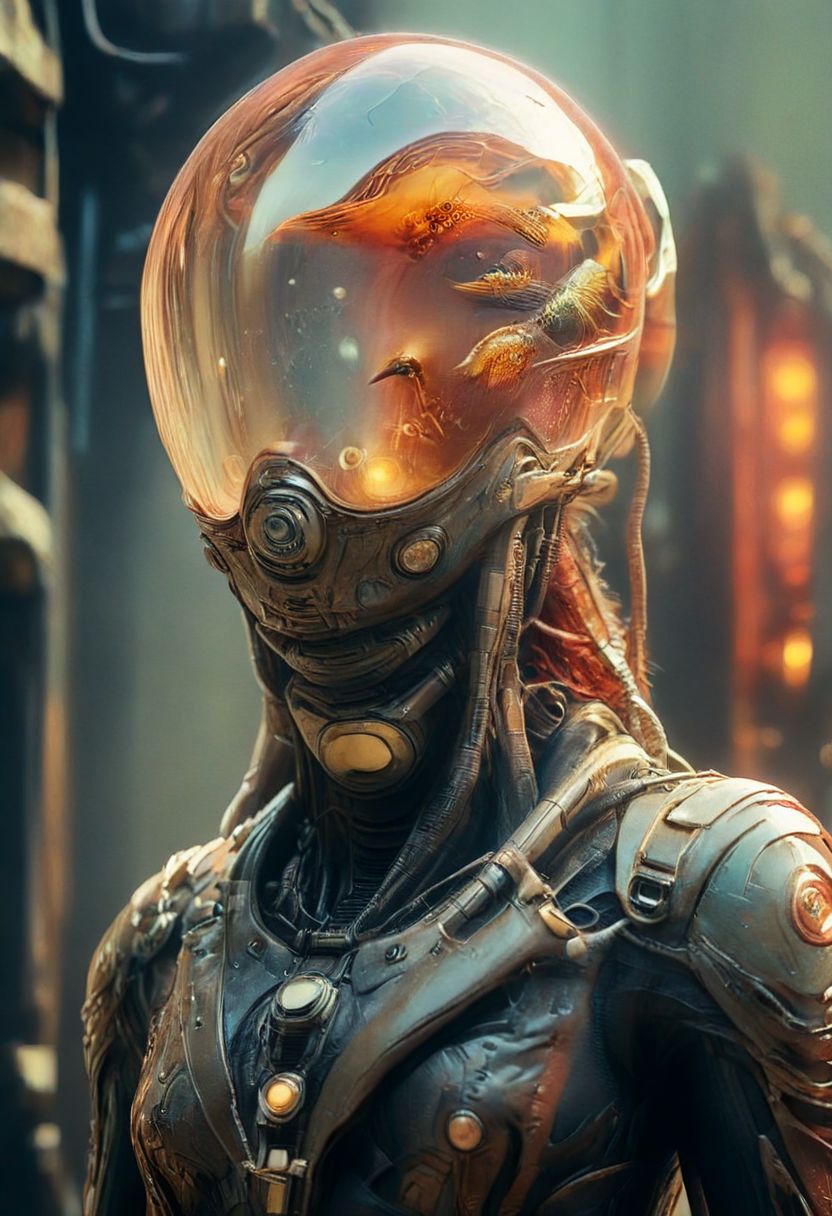 Create an image of an female Slender translucent dark-red artialien that looks like a secret agent on planet Earth. Long billowing Hair Made of cables and hoses, The alien is standing at a corner, peeking out curiously. It is wearing a vintage suit with a hat and tie. The colors of the image should be bleached, giving it a vintage look. The background is a downtown area on a sunny morning, with birds visible in the scene.
 volumetric lighting, atmospheric haze, Film grain, cinematic film still, shallow depth of field, highly detailed, high budget, cinemascope, moody, epic, OverallDetail, gorgeous, 2000s vintage RAW photo, photorealistic, candid camera, color graded cinematic, atmospheric lighting, skin pores, imperfections, natural, shallow dof,