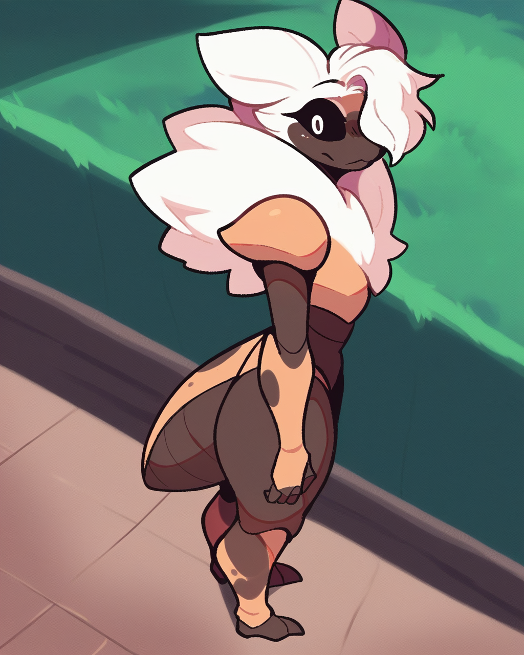 score_9, score_8_up, 1boy, solo, Taro, white hair, black sclera, white eyes, fur collar, dark skin, anthro, arthropod boy, looking at viewer, full body, (arthropod abdomen), from side, standing, hair over one eye, cute, dynamic angle, detailed background, outdoors, <lora:Taro_PDXL:1>