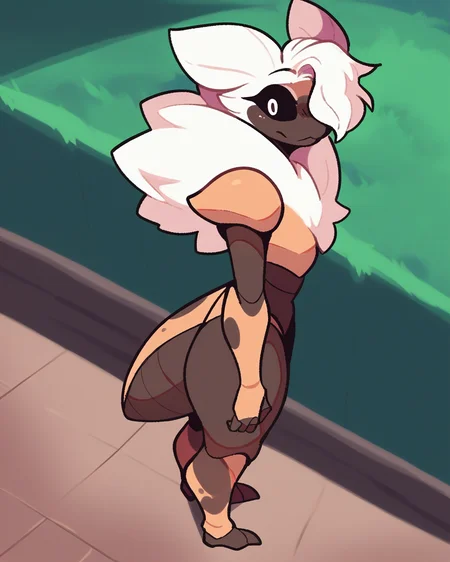score_9, score_8_up, 1boy, solo, Taro, white hair, black sclera, white eyes, fur collar, dark skin, anthro, arthropod boy, looking at viewer, full body, (arthropod abdomen), from side, standing, hair over one eye, cute, dynamic angle, detailed background, outdoors, <lora:Taro_PDXL:1>