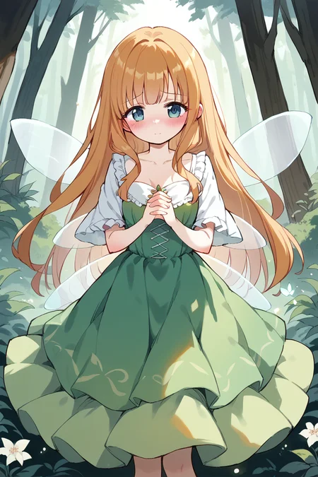 score_9, score_8_up, score_7_up, score_6_up,
<lora:Kihyahya:1> kihyahya, 1girl, solo, long hair, blush, dress, own hands together, wings, fairytale forest, fairy wings