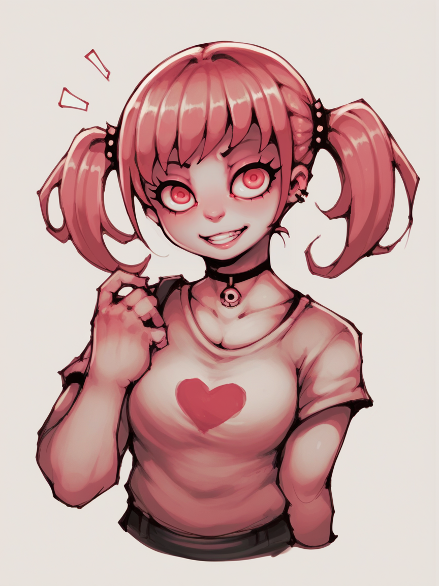 score_9, score_8_up, score_7_up, score_6_up, score_5_up,   <lora:w0rmb0yXLP:1> w0rmb0y, 1girl, solo, pink theme, twintails,